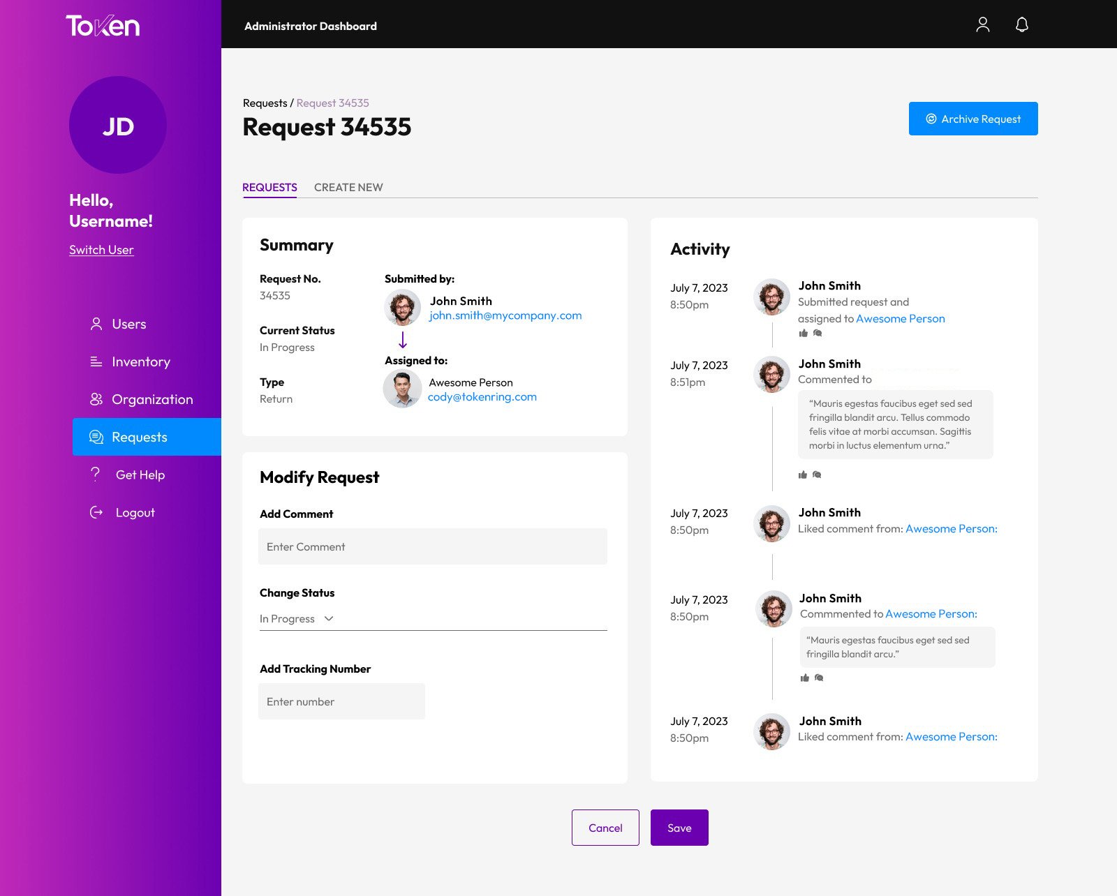 Admin Dashboard Request Admin Dashboard Request